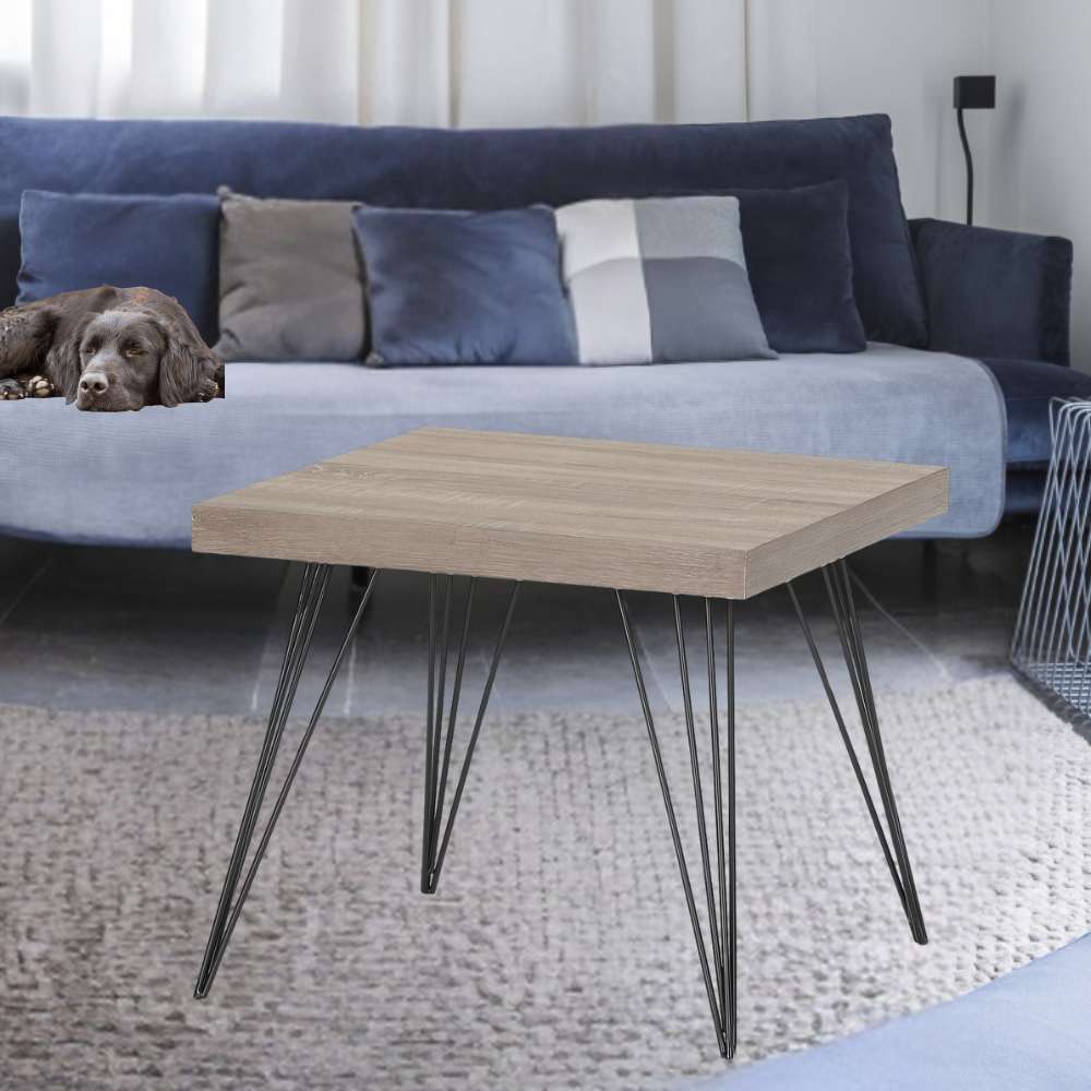 Design Couchtisch GRIGIO 50cm hellgrau Eichen-Optik Metallgestell