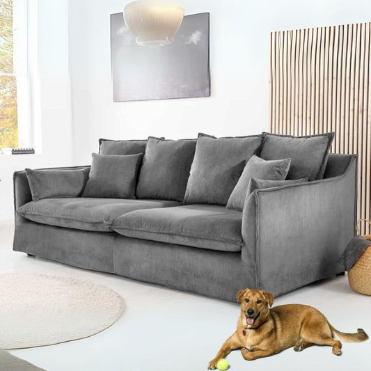 Hussensofa 3-Sitzer PARADISO 200cm Cord grau Federkern