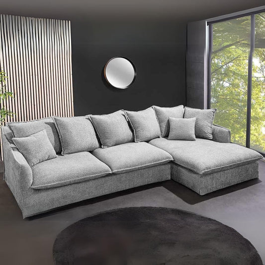 Gemütliches Hussen-Ecksofa PARADISO 255cm Bouclé grau Federkern