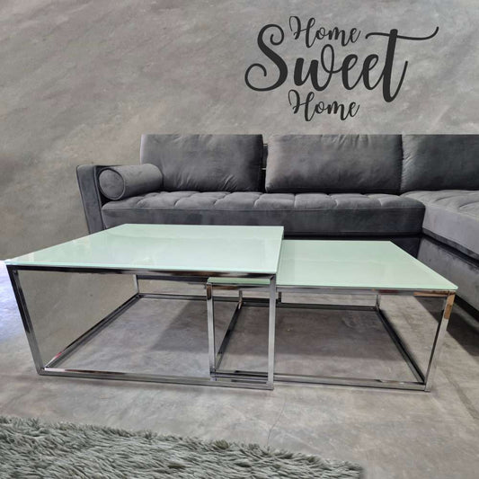 2er Set Design Couchtisch MENTO 75cm ESG-Sicherheitsglas Chrom