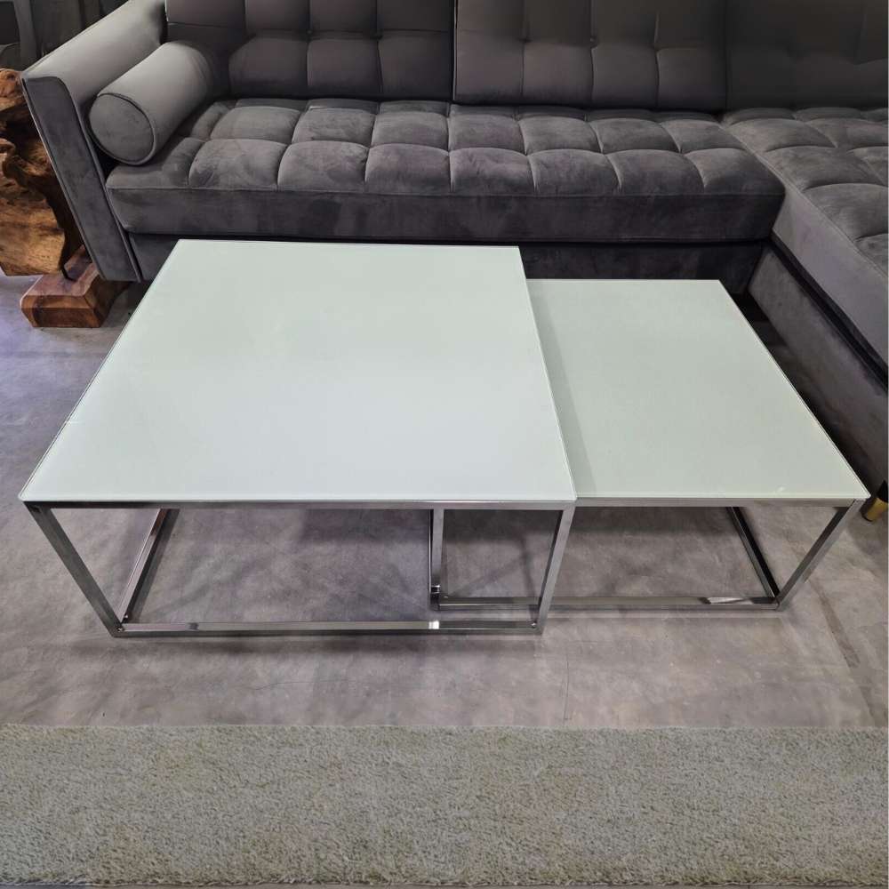 2er Set Design Couchtisch MENTO 75cm ESG-Sicherheitsglas Chrom