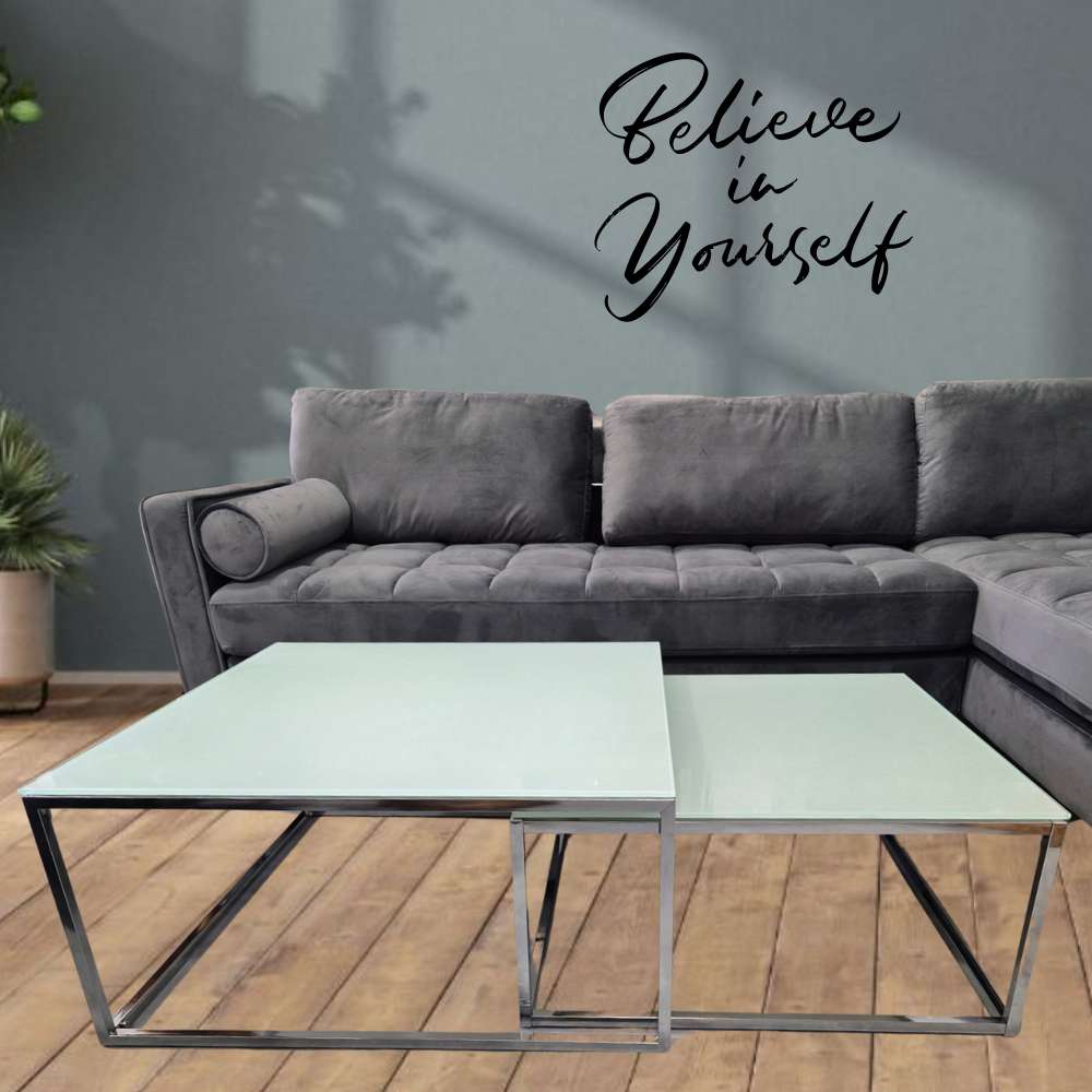 2er Set Design Couchtisch MENTO 75cm ESG-Sicherheitsglas Chrom