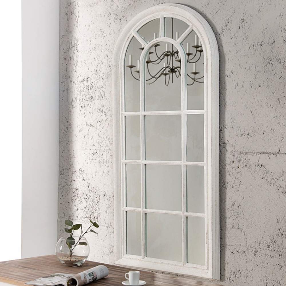 Shabby Chic Rundbogen-Fenster-Spiegel 140cm weiss-antik Landhaus