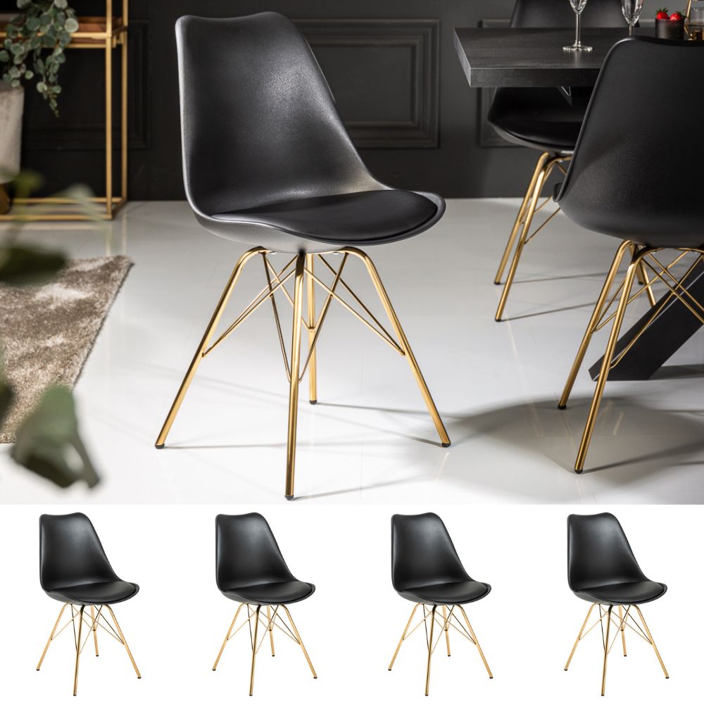 4er Set Design-Klassiker Stuhl NORWAY schwarz-gold