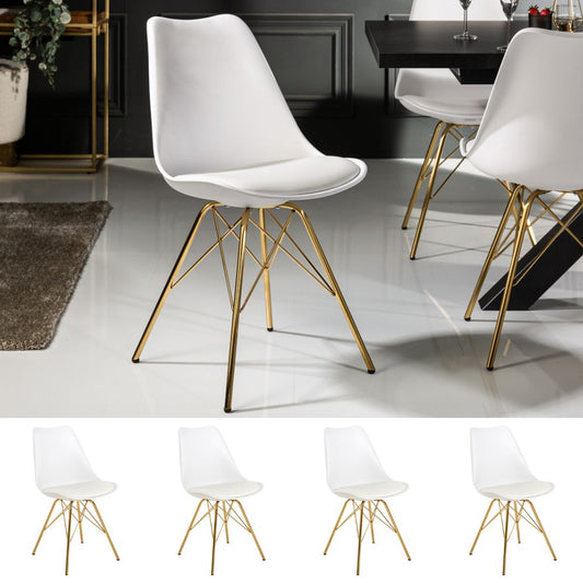 4er Set Design-Klassiker Stuhl NORWAY weiss-gold