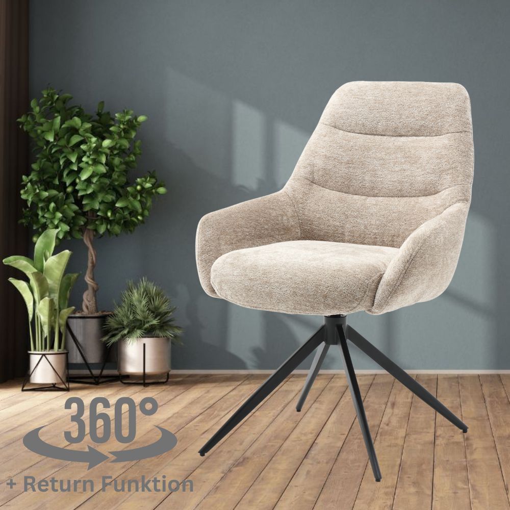 Eleganter Drehstuhl AITANA creme 360° + Returnfunktion Webstoff