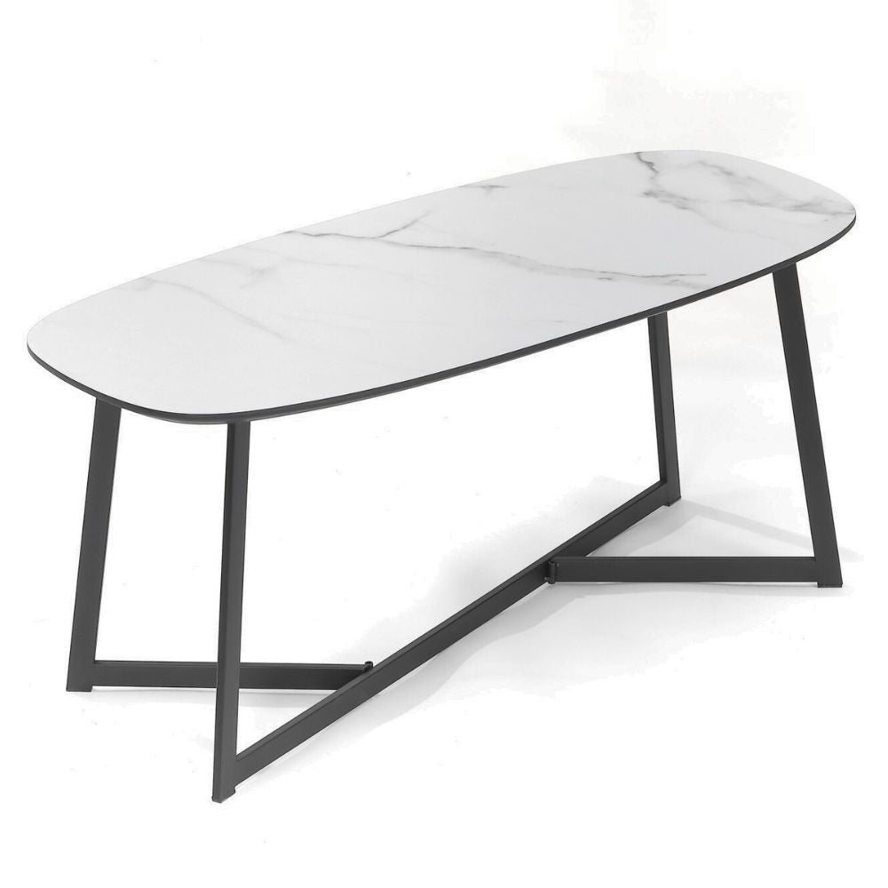 Design Couchtisch TURIN 90cm Marmor-Optik weiss Metallgestell