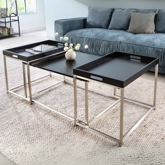 3er Couchtisch-Set MENTO schwarz abnehmbare Tabletts 75cm Stahl