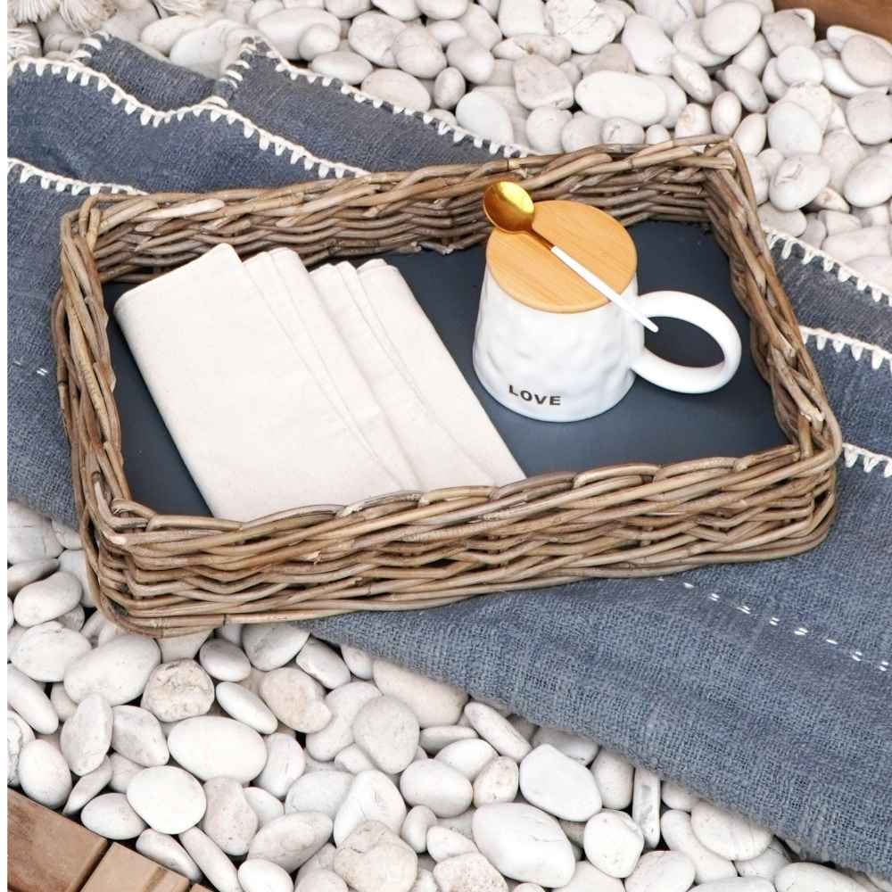 Landhaus-Tablett VERONA 42x27cm Kubu Grey Rattan Handarbeit