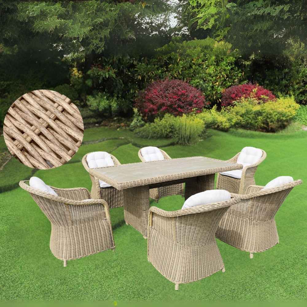 7tlg. Sitzgruppe BELLA Natural rundes Polayrattan Loungemöbel-Set