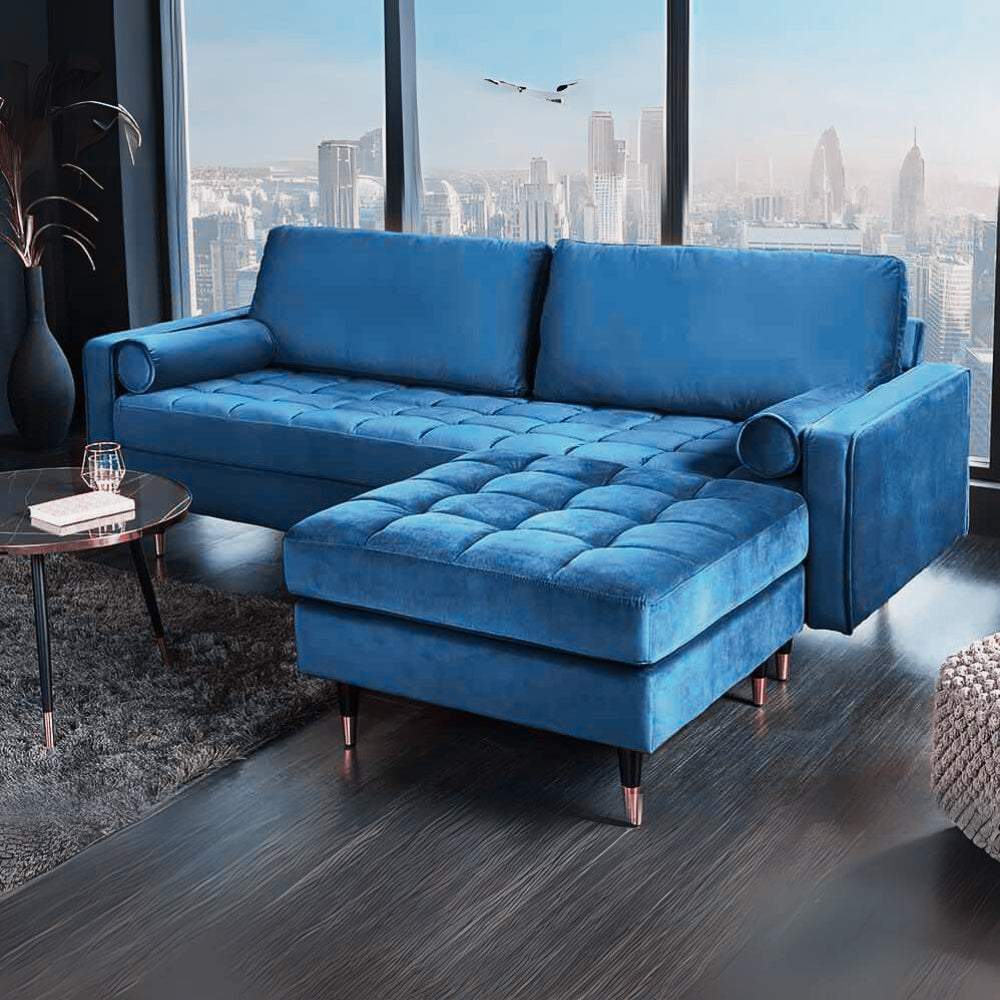 Modernes 3er Sofa 220cm COMFORT blau Samt Federkern