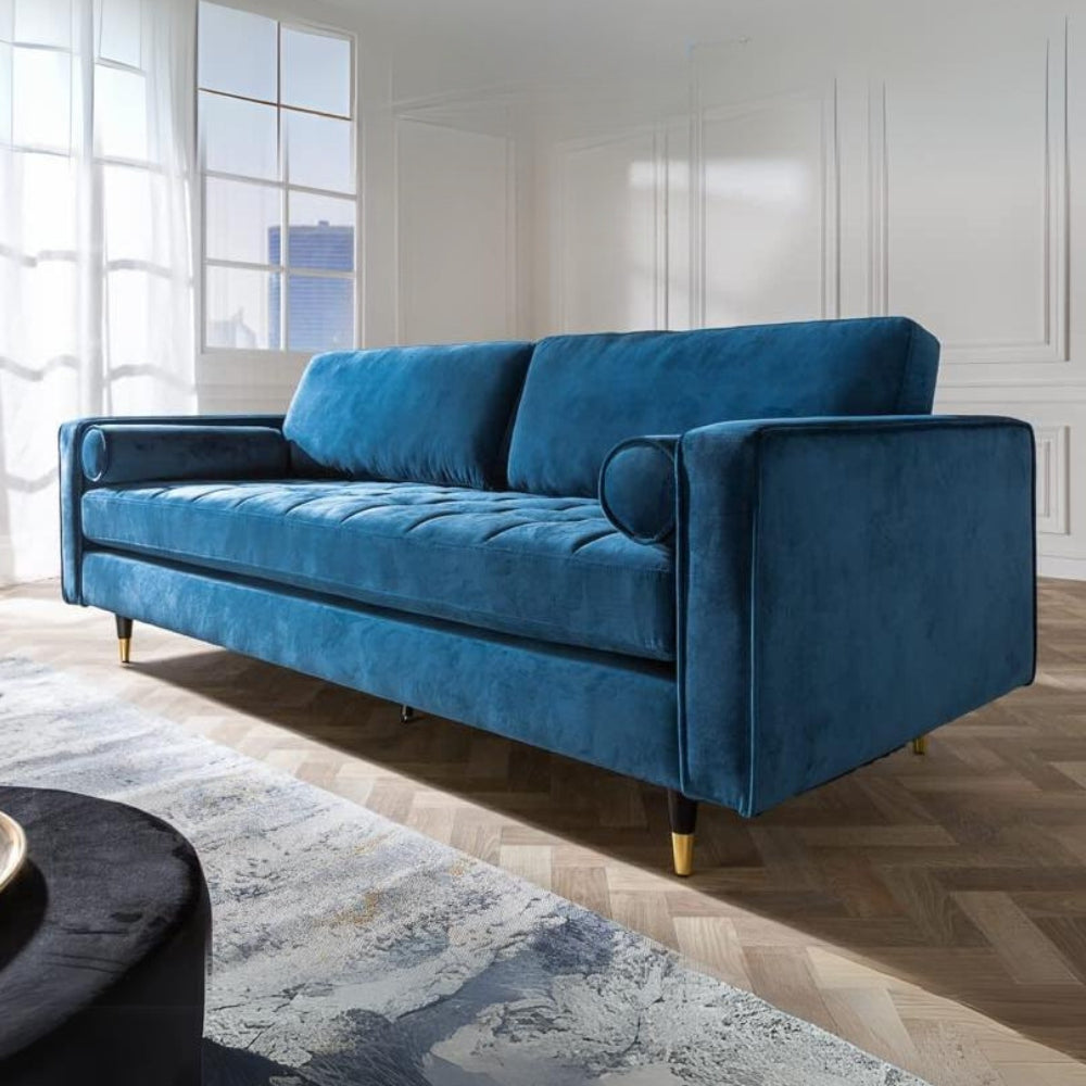 Modernes 3er Sofa 220cm COMFORT blau Samt Federkern