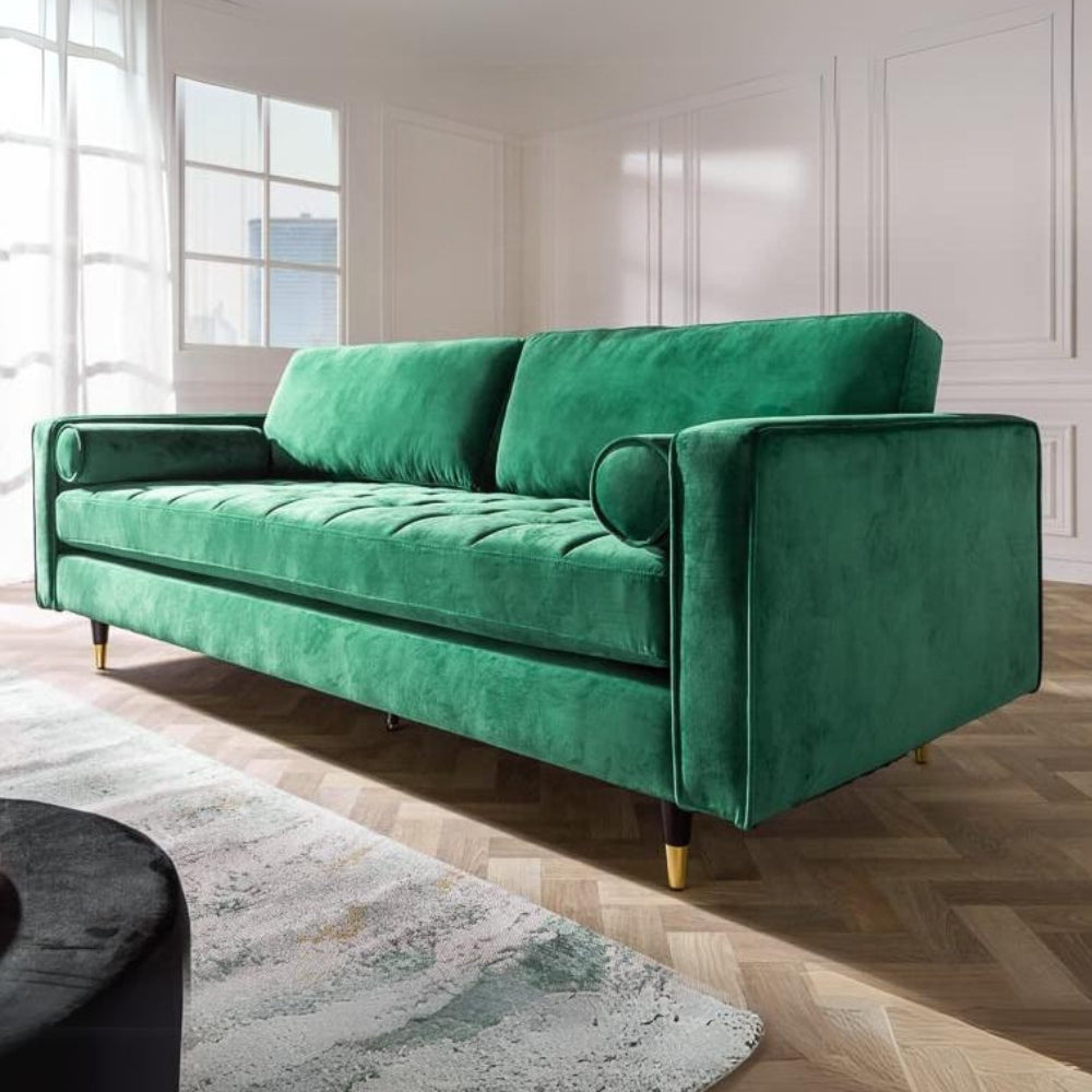 Modernes 3er Sofa 220cm COMFORT grün Samt Taschenfederkern