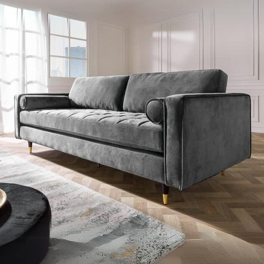 Modernes 3er Sofa 220cm COMFORT grau Samt Federkern