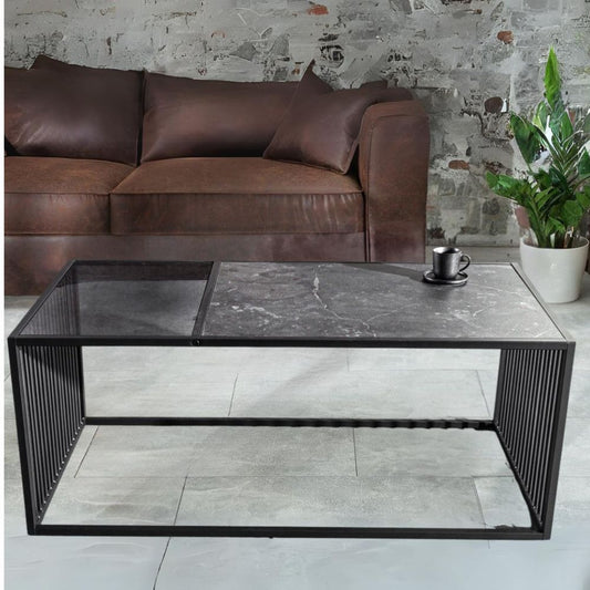 Moderner Couchtisch STRIVE 100cm Marmor-Look Industrielles Design