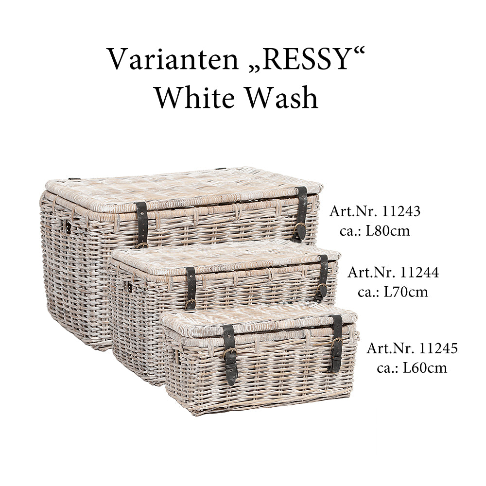 Rattan Truhe RESSY White Wash ca.60cm Couchtisch