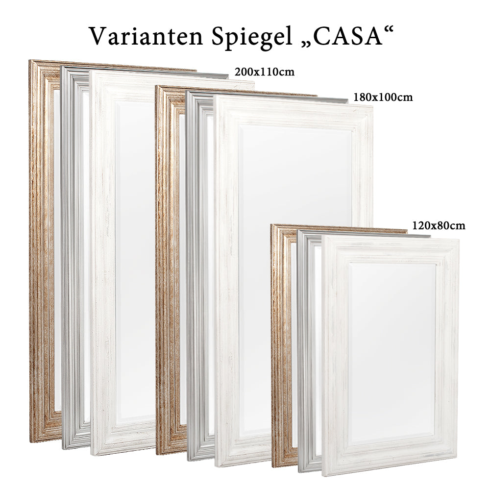 Eleganter Spiegel CASA 120x80cm Classic-Silber Holzrahmen 14cm