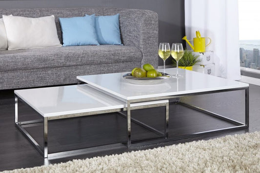 2er Set Design Couchtisch MENTO weiss hochglanz 75cm