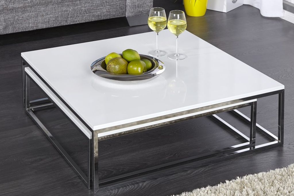 2er Set Design Couchtisch MENTO weiss hochglanz 75cm