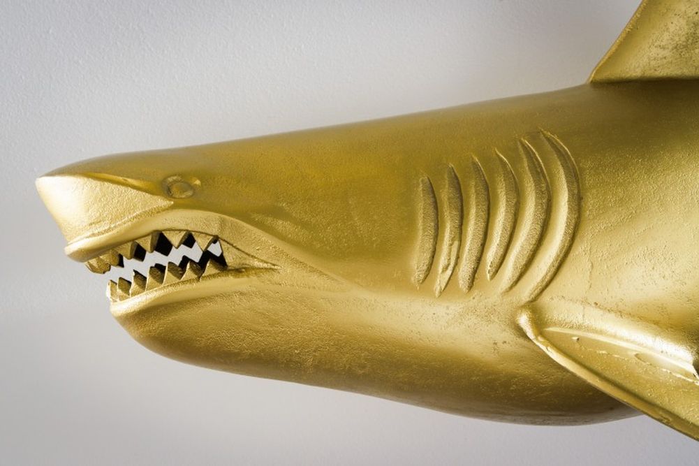 Deko-Figur Haifisch 70cm SHARK gold Aluminium Maritim Hai Skulptur