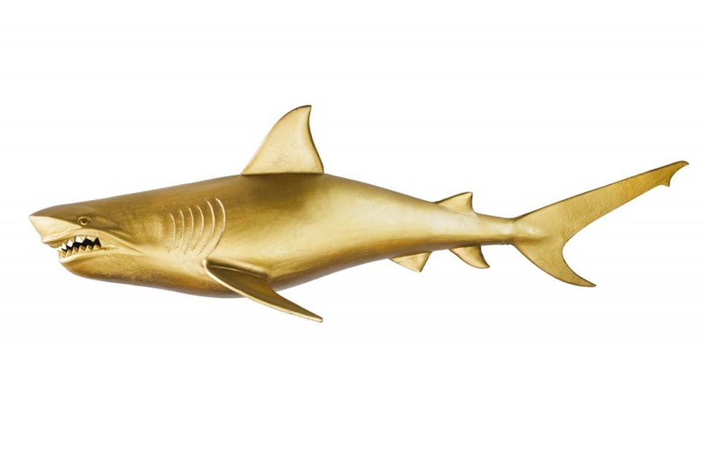 Wanddeko Haifisch 105cm SHARK gold Aluminium Maritim links