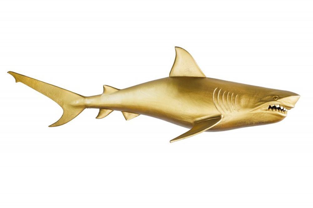 Wanddeko Haifisch 105cm SHARK gold Aluminium Maritim rechts