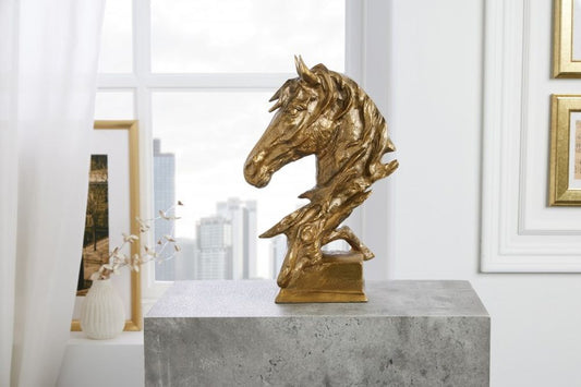 Pferde Deko-Figur 40cm UMA gold Aluminium Pferdekopf Skulptur