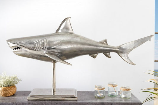 Deko-Figur Haifisch 103cm SHARK silber Aluminium Maritim Hai Skulptur