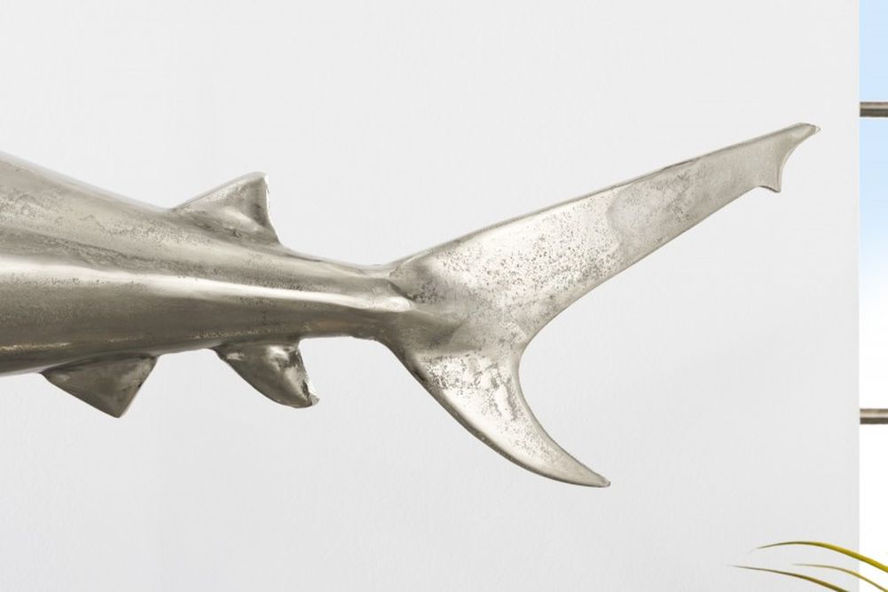 Deko-Figur Haifisch 103cm SHARK silber Aluminium Maritim Hai Skulptur