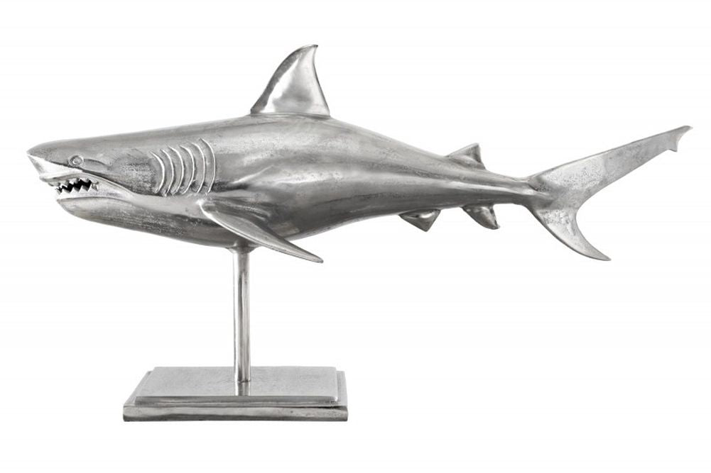 Deko-Figur Haifisch 103cm SHARK silber Aluminium Maritim Hai Skulptur