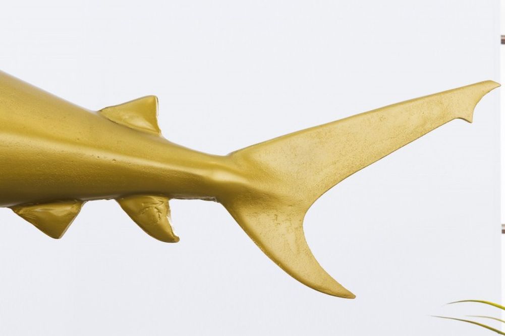 Deko-Figur Haifisch 70cm SHARK gold Aluminium Maritim Hai Skulptur