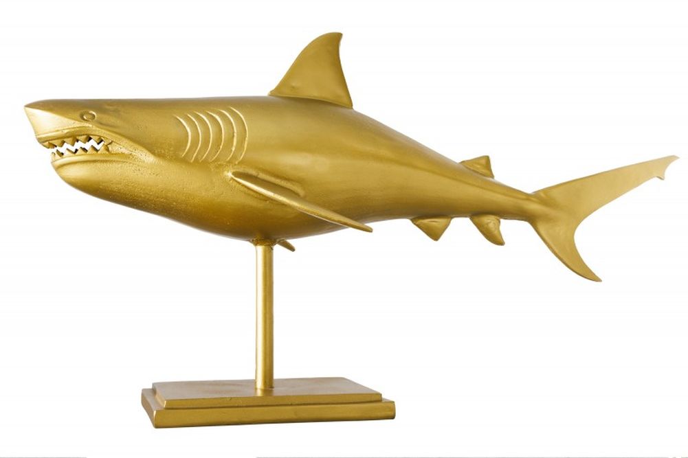 Deko-Figur Haifisch 103cm SHARK gold Aluminium Maritim Hai Skulptur