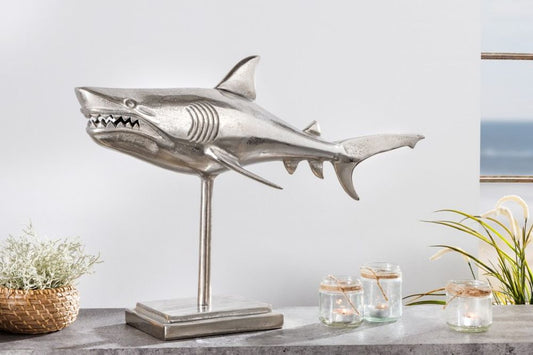 Deko-Figur Haifisch 70cm SHARK silber Aluminium Maritim Hai Skulptur