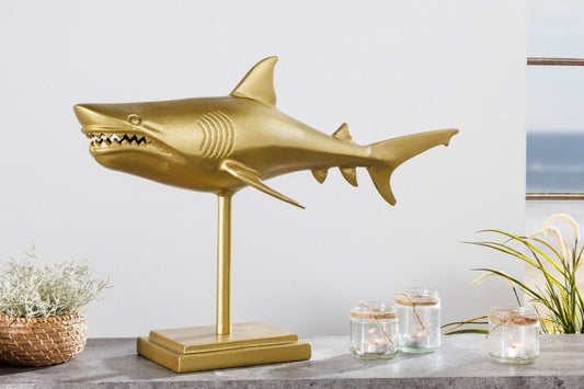 Deko-Figur Haifisch 70cm SHARK gold Aluminium Maritim Hai Skulptur