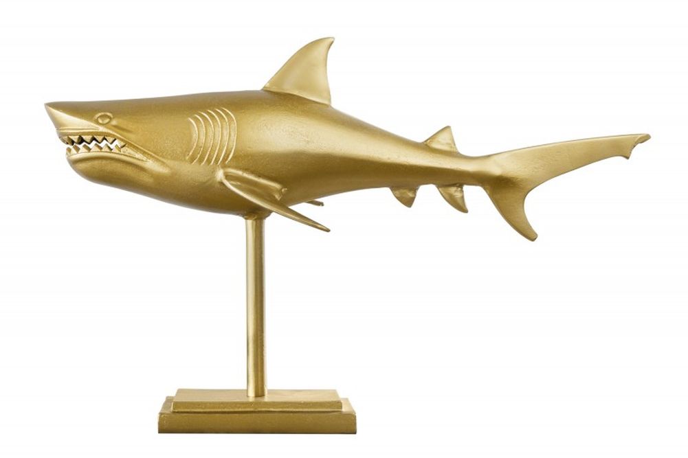 Deko-Figur Haifisch 70cm SHARK gold Aluminium Maritim Hai Skulptur